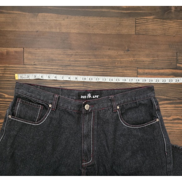Red Ape Jeans Men's 40-42/29 Black Red Embroidered Y2K Hip Hop Streetwear Skater - Picture 5 of 11